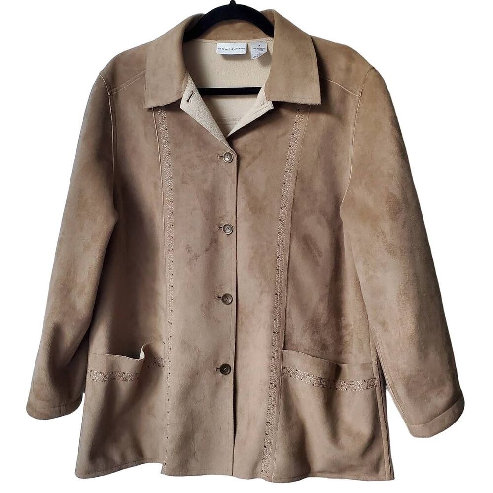 Alfred Dunner Jacket Size 14 Faux Suede Western Sherpa Sequin Boho Bohemian